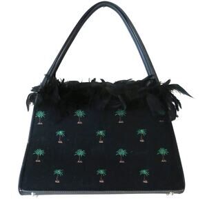Palmetto Tree Bag Satchel Purse South Carolina Tropical Boho Feathers Black